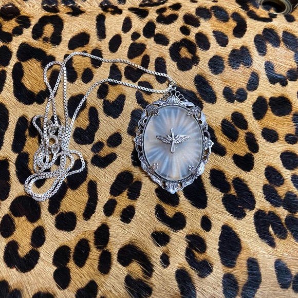 WWII Military Air Corps Wings Camphor Glass Sterling Silver Necklace Pendant - Picture 4 of 4